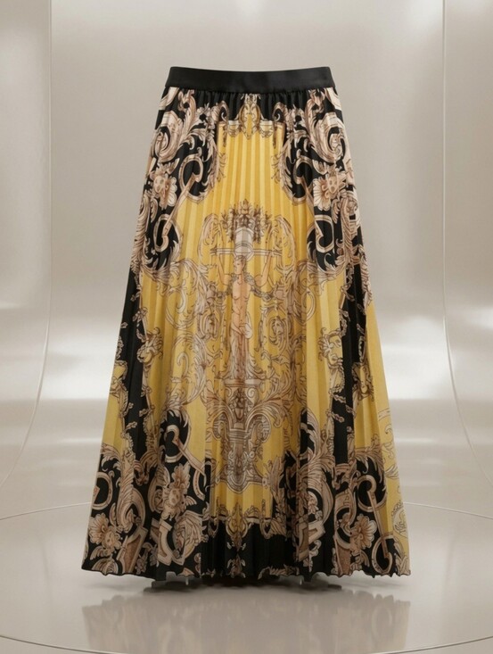 unbranded Dresses & Skirts - Pleated Printed Maxi Skirt in Yellow and Black